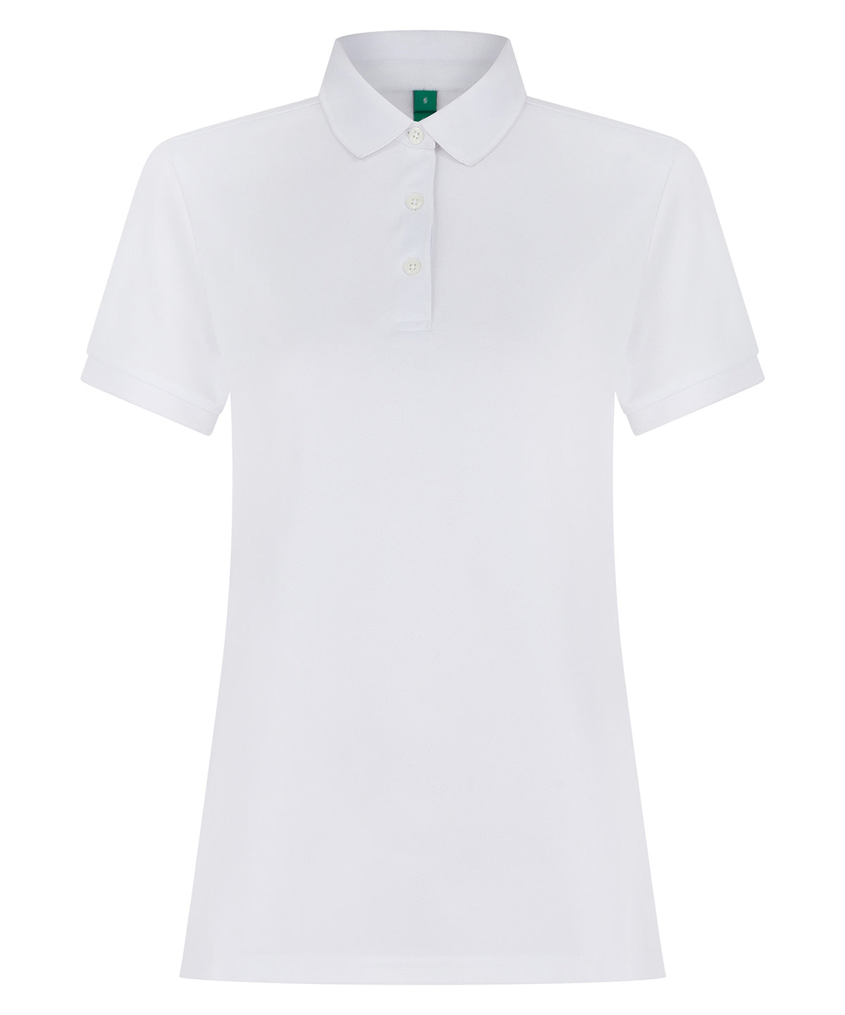 Henbury Women’s recycled polyester polo shirt in White, front view