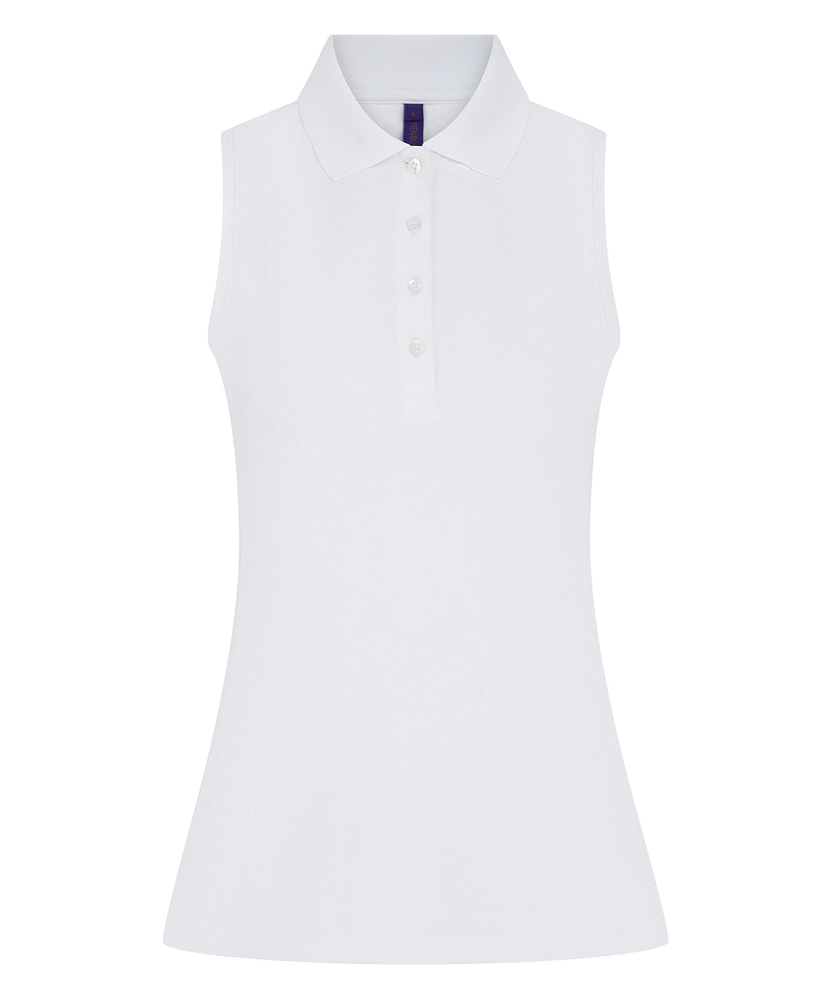 Henbury Women’s sleeveless Coolplus polo shirt in White, front view