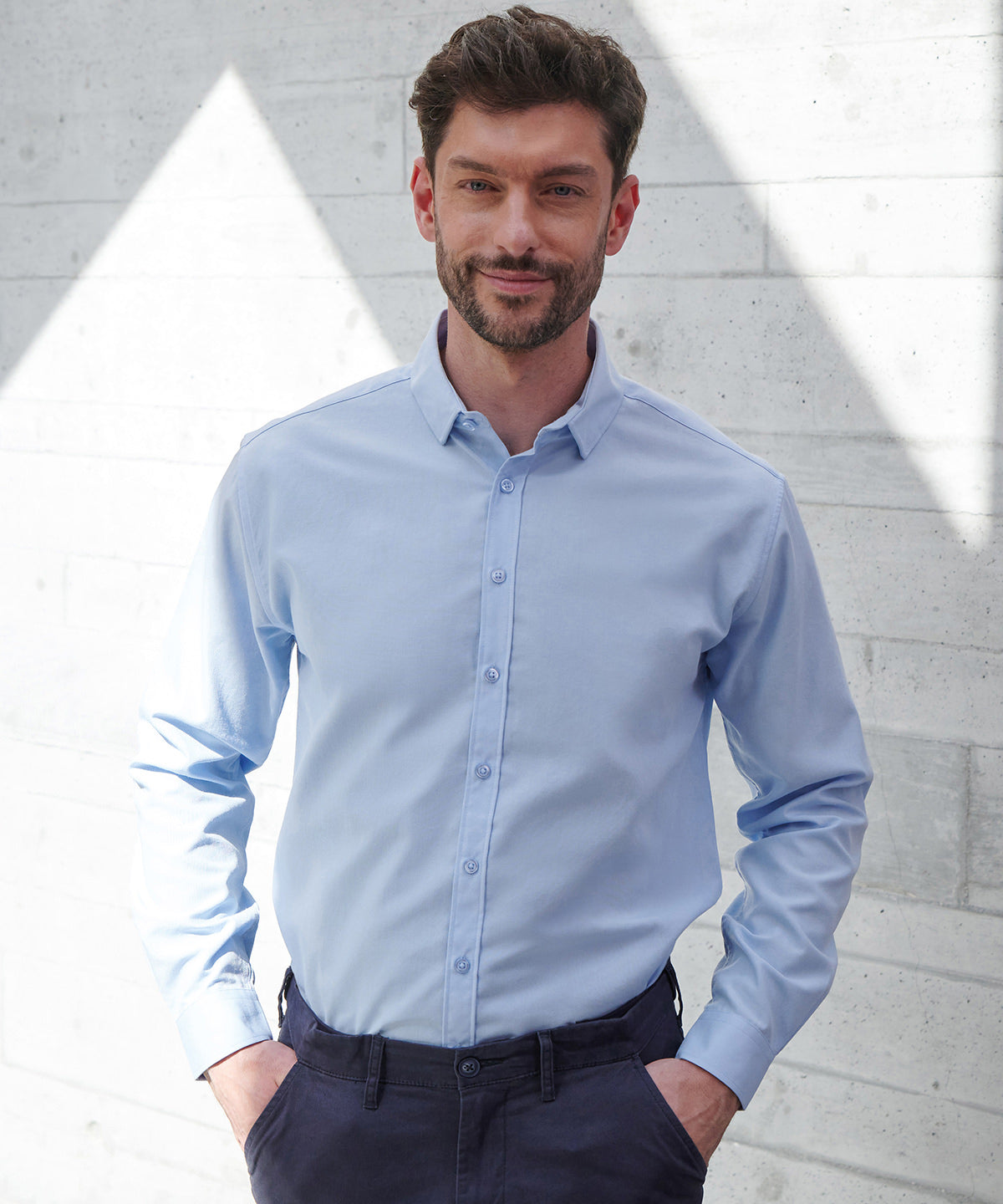 Henbury Long sleeve ‘cotton-feel’ Coolplus shirt, lifestyle photo