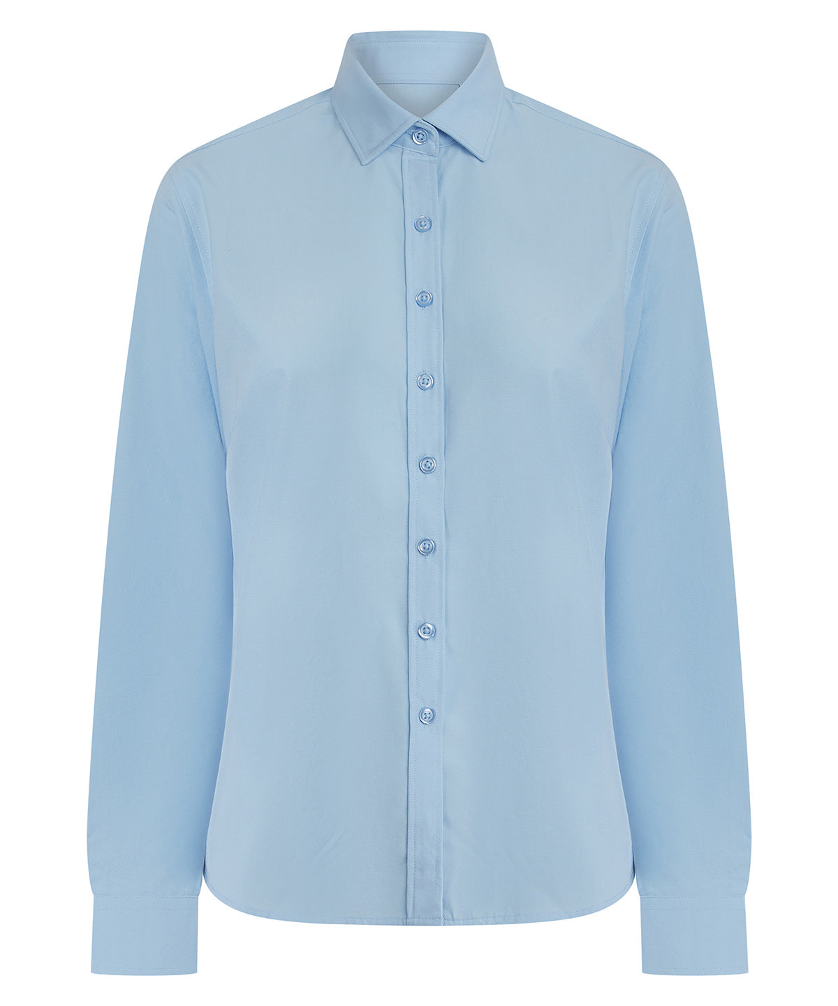 Henbury Women’s long sleeve ‘cotton-feel’ Coolplus shirt in Light Blue, front view