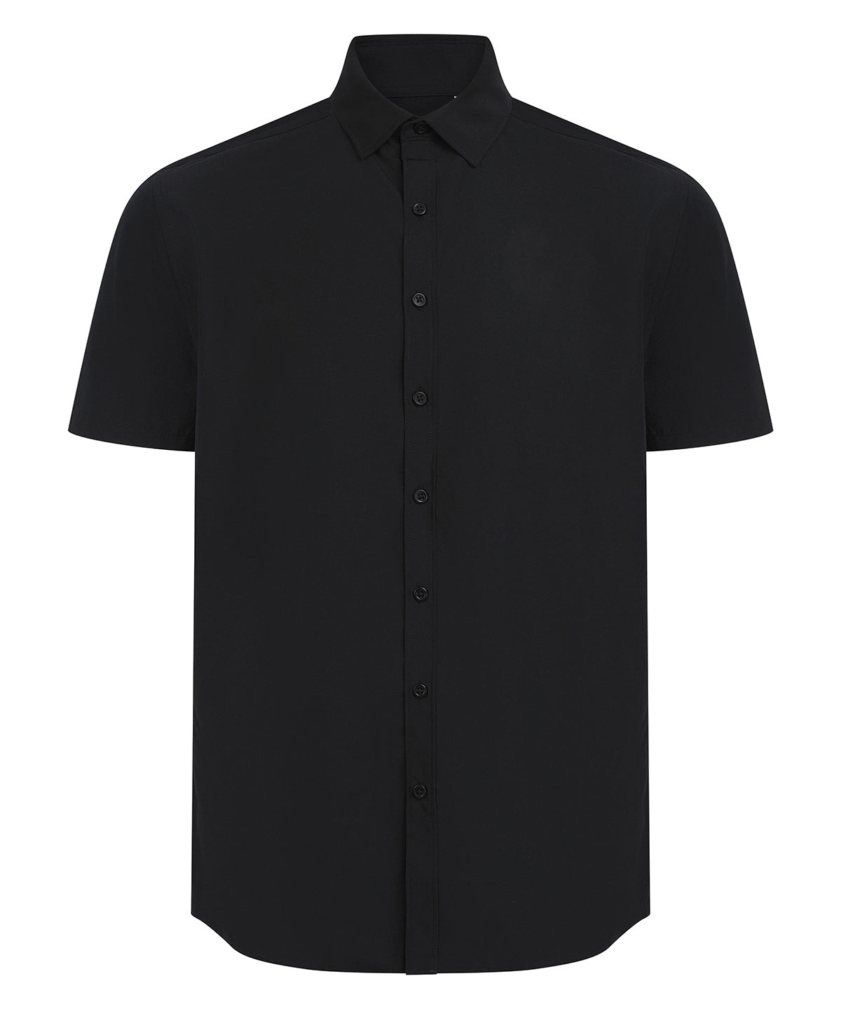 Henbury Short sleeve ‘cotton-feel’ Coolplus shirt in Black, front view