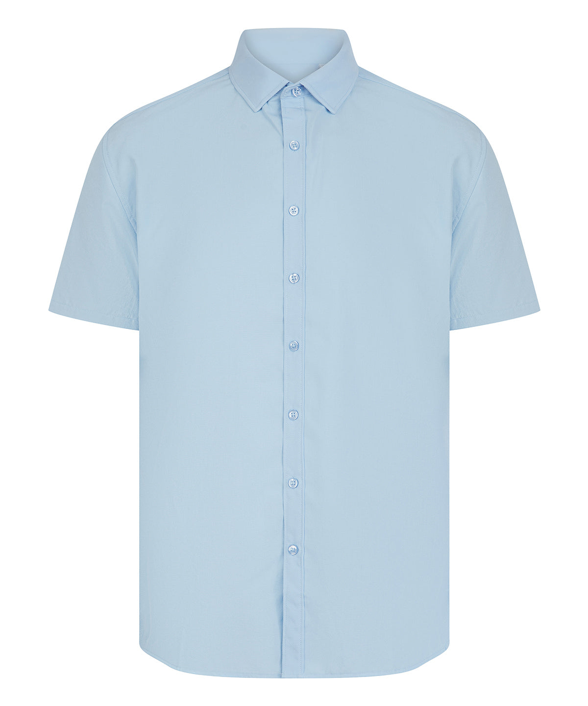 Henbury Short sleeve ‘cotton-feel’ Coolplus shirt in Light Blue, front view
