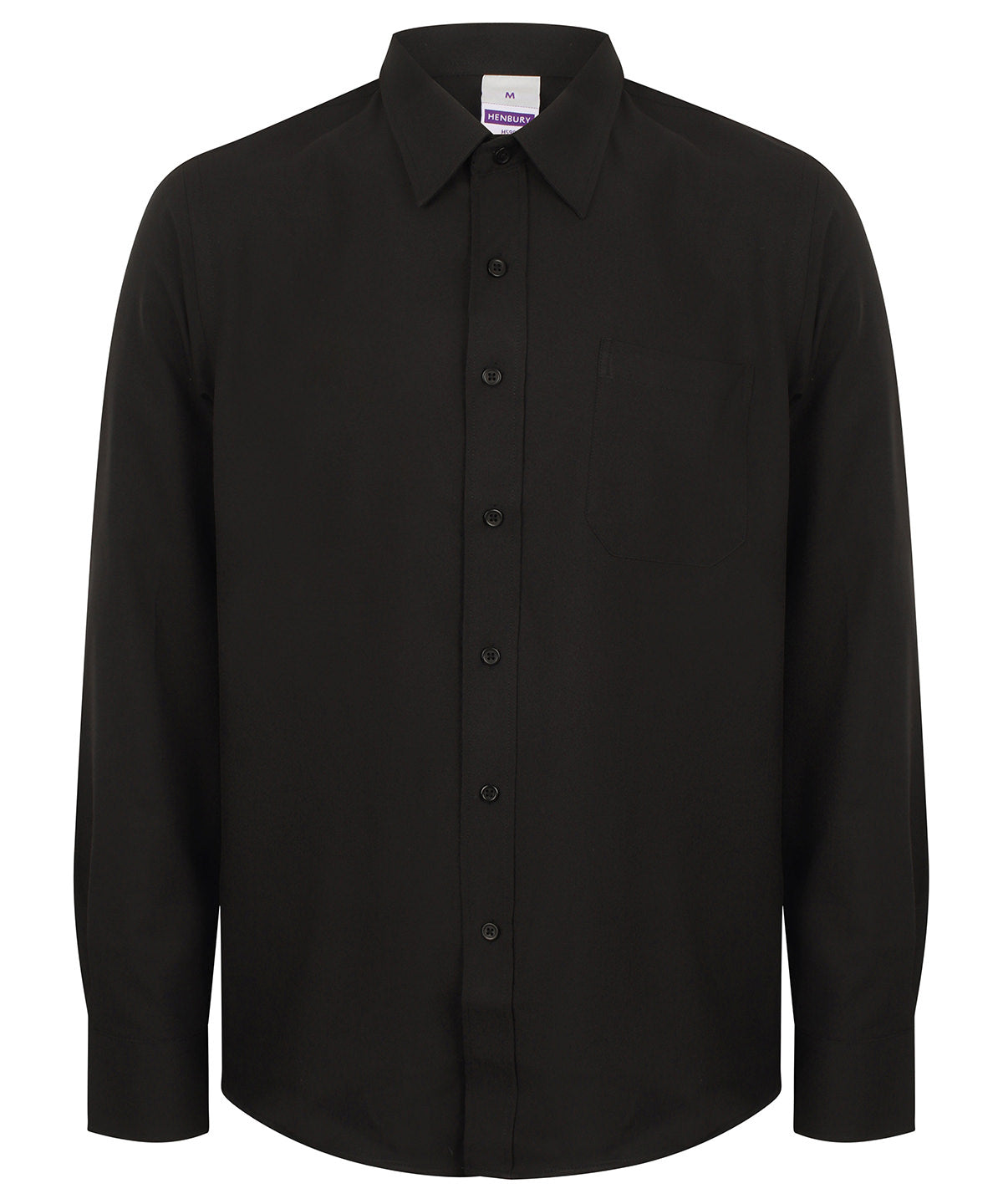 Henbury Wicking antibacterial long sleeve shirt in Black, front view