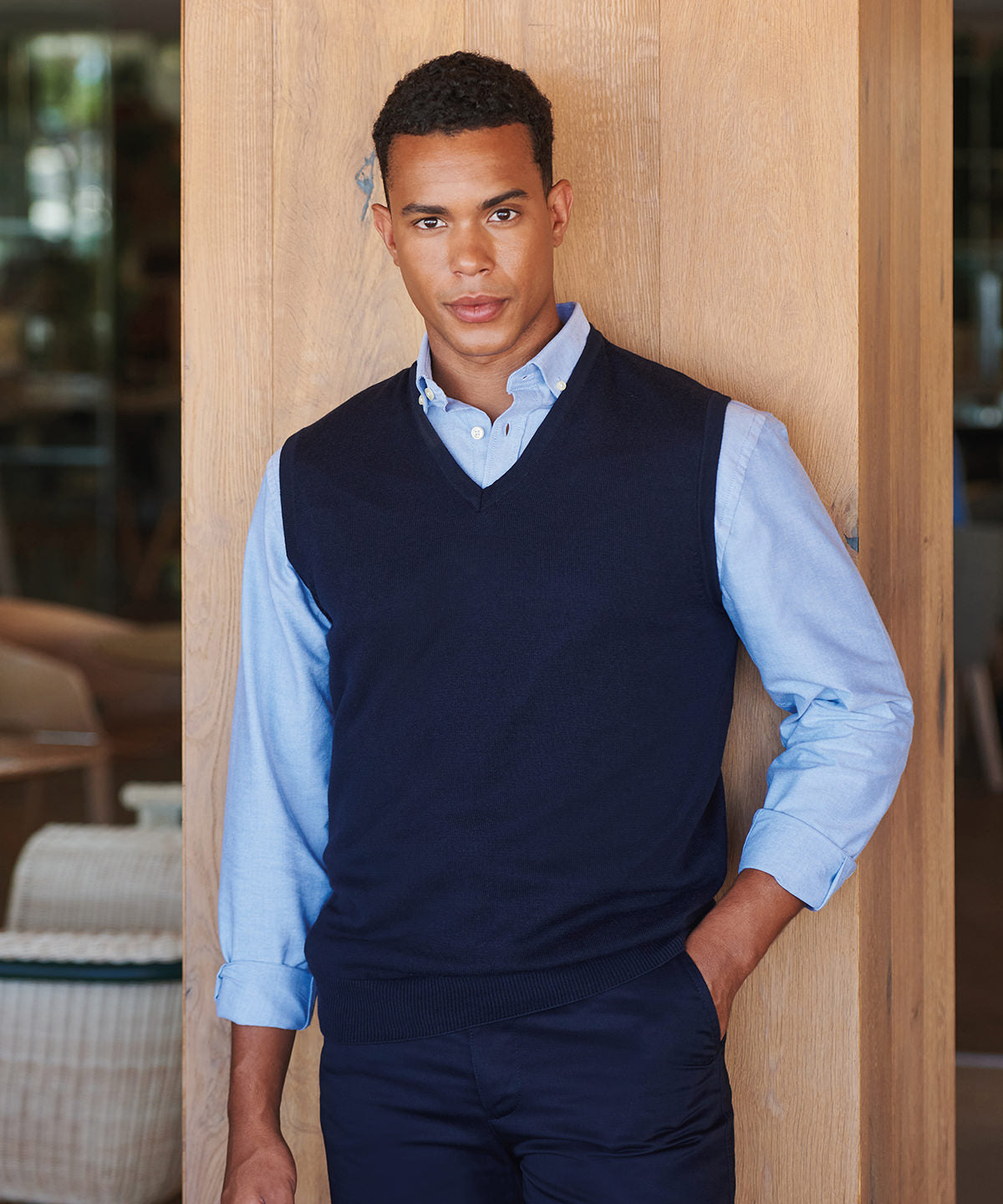 Henbury Sleeveless v-neck jumper, lifestyle photo
