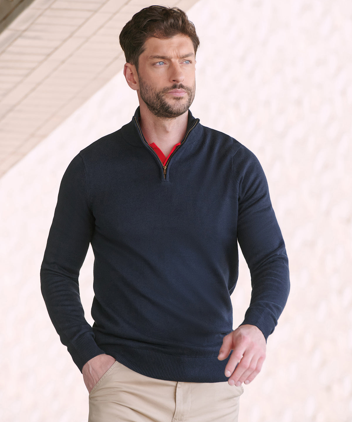 Henbury ¼ zip jumper, lifestyle photo