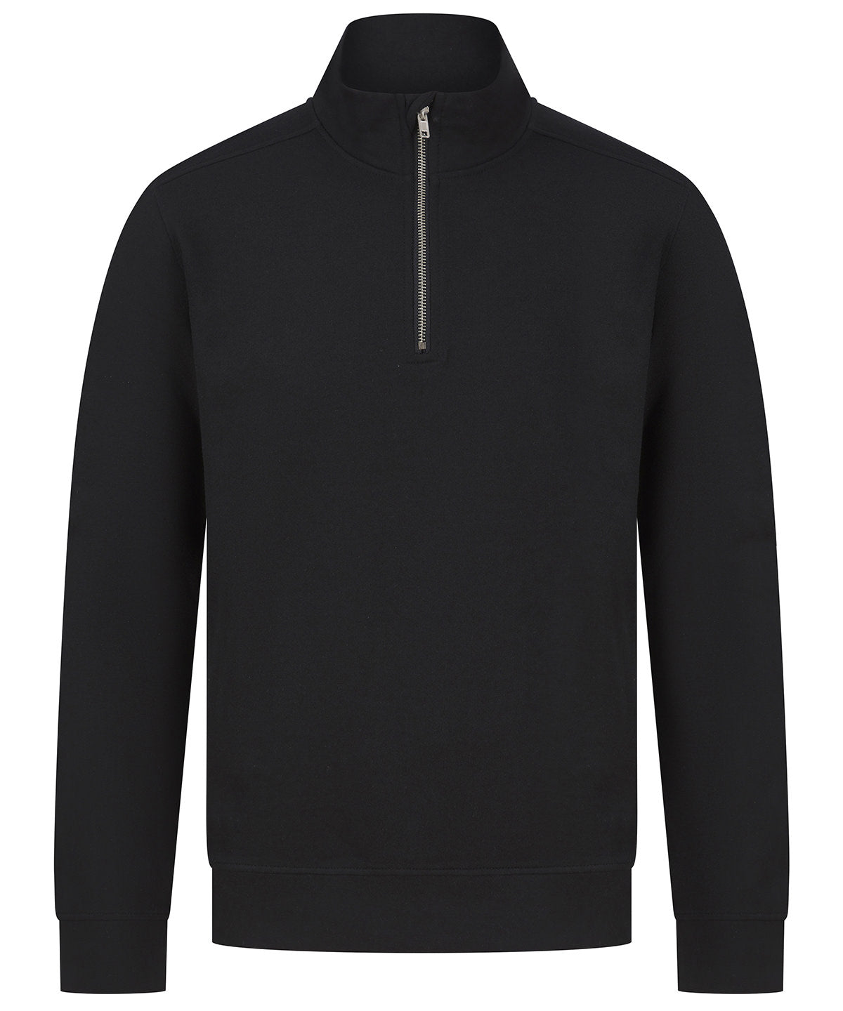 Henbury Unisex sustainable ¼-zip sweatshirt in Black, front view