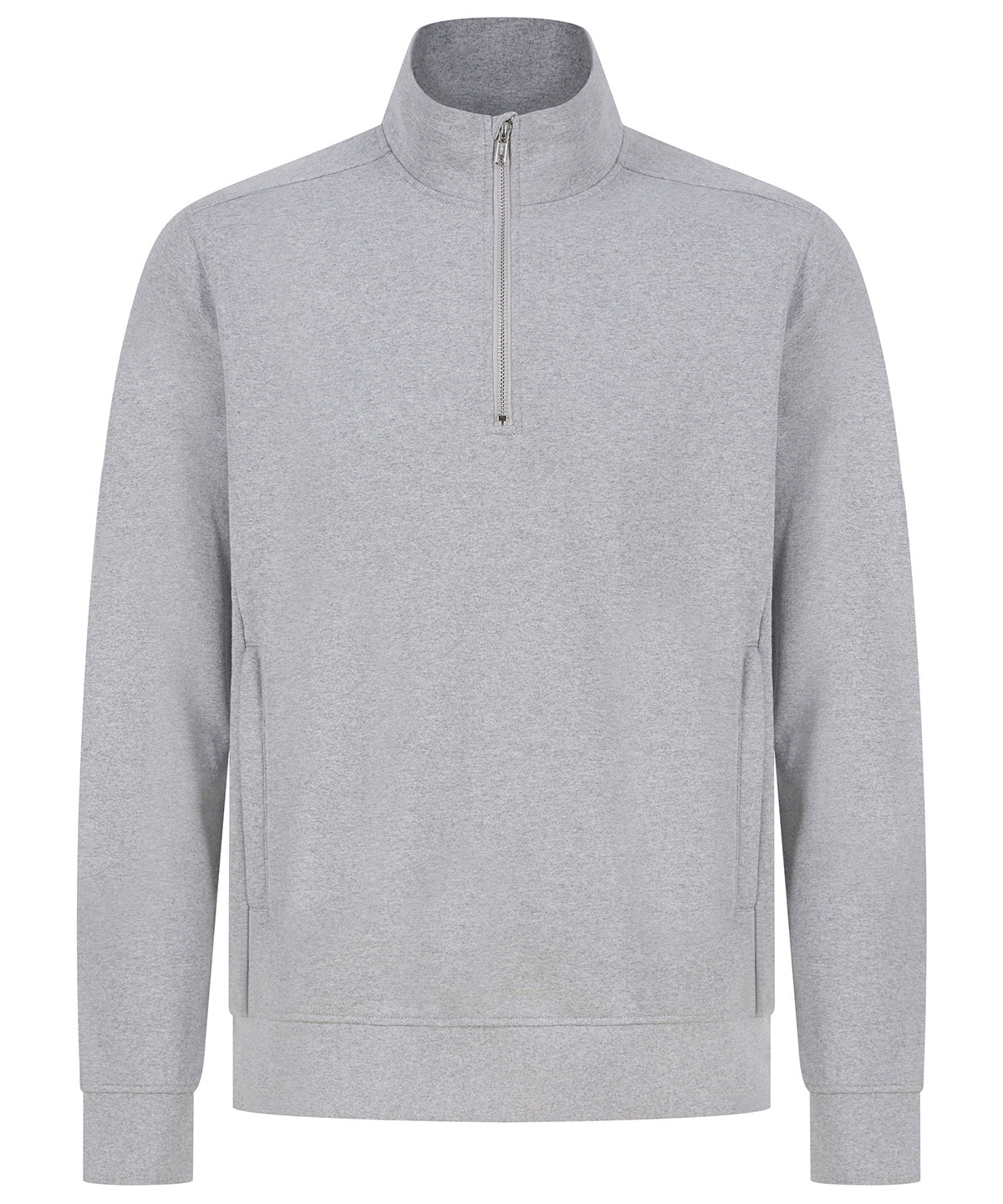 Henbury Unisex sustainable ¼-zip sweatshirt in Heather Grey, front view