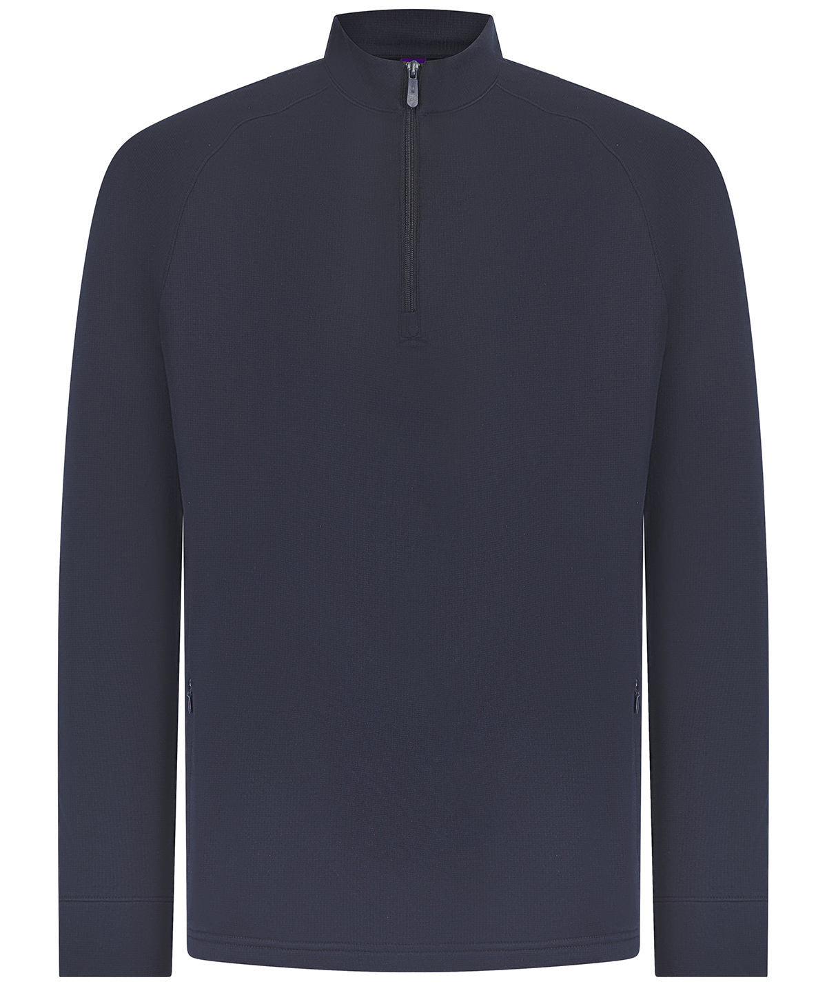 Henbury ¼ zip top with wicking finish in Navy, front view
