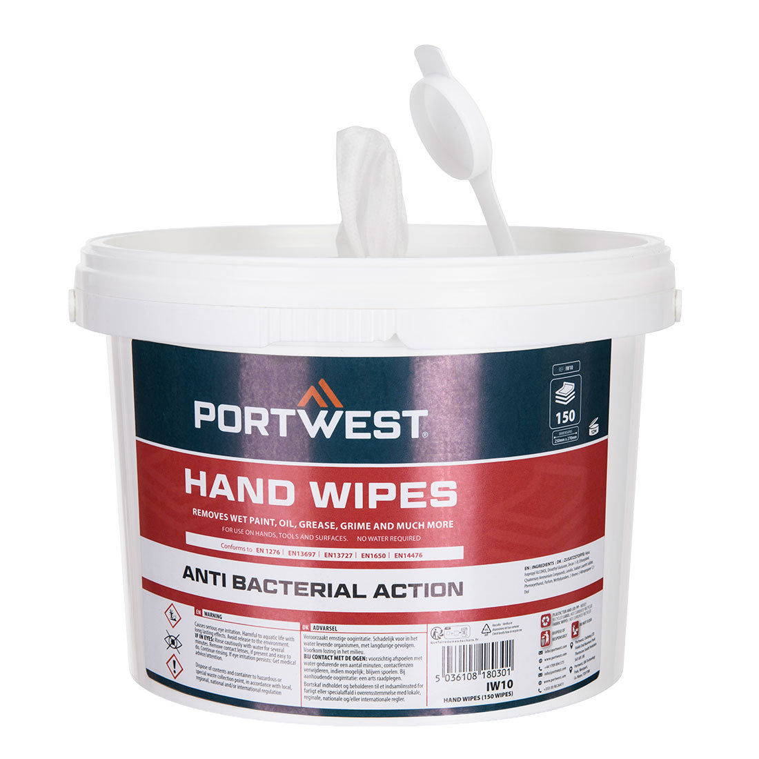 Portwest Hand Wipes (150 Wipes) in White, main product image
