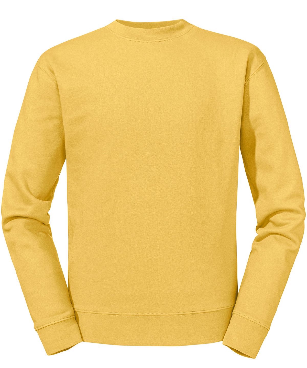 Russell Athletic Set-in sleeve sweatshirt in Mustard Yellow, front view