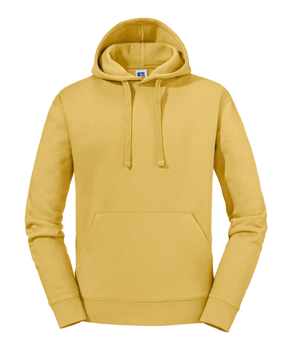 Russell Athletic Authentic hooded sweatshirt in Mustard Yellow, front view