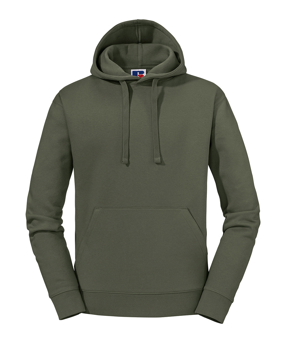 Russell Athletic Authentic hooded sweatshirt in Olive, front view