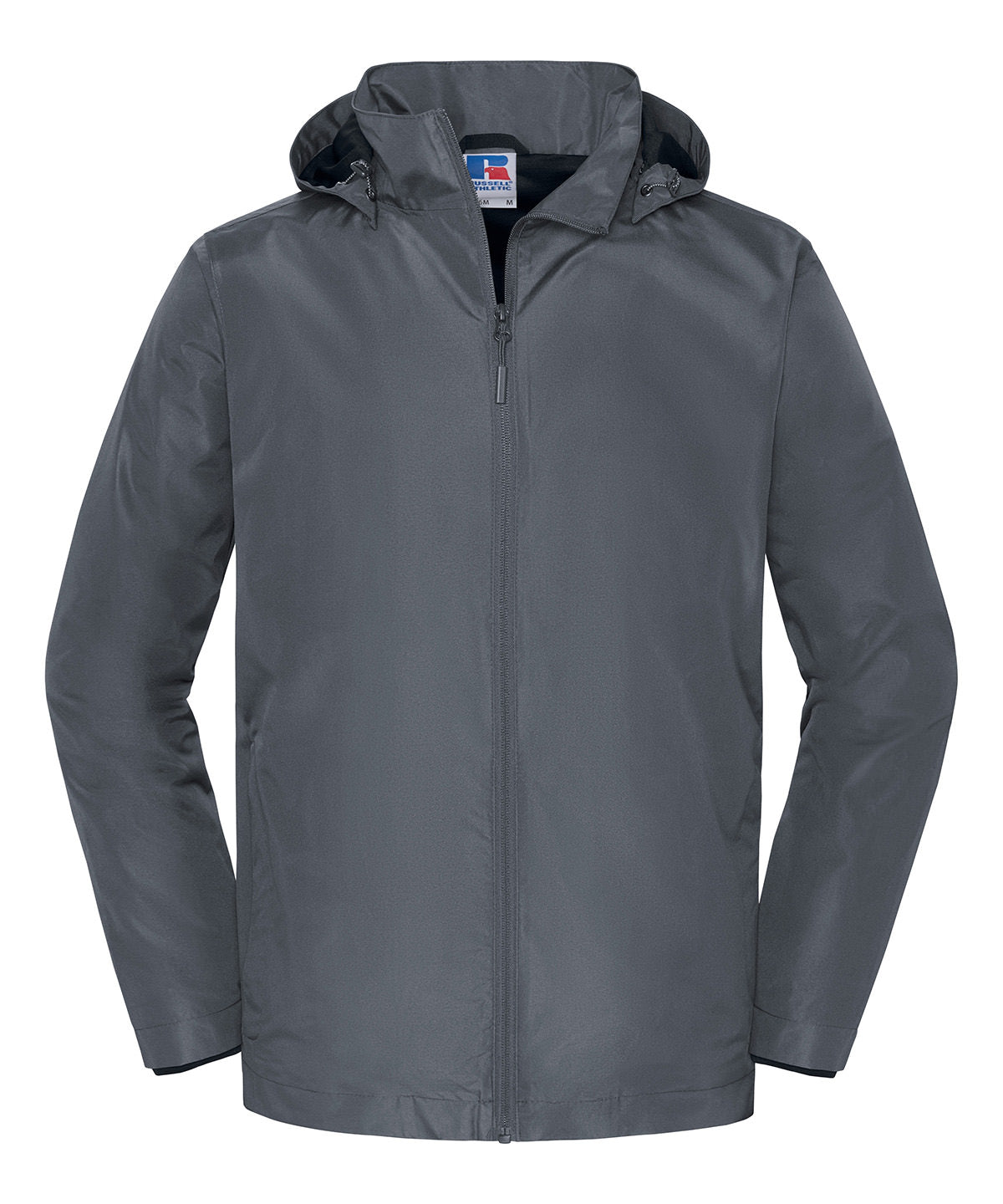 Russell Athletic Essential weather shell jacket in Iron Grey, front view