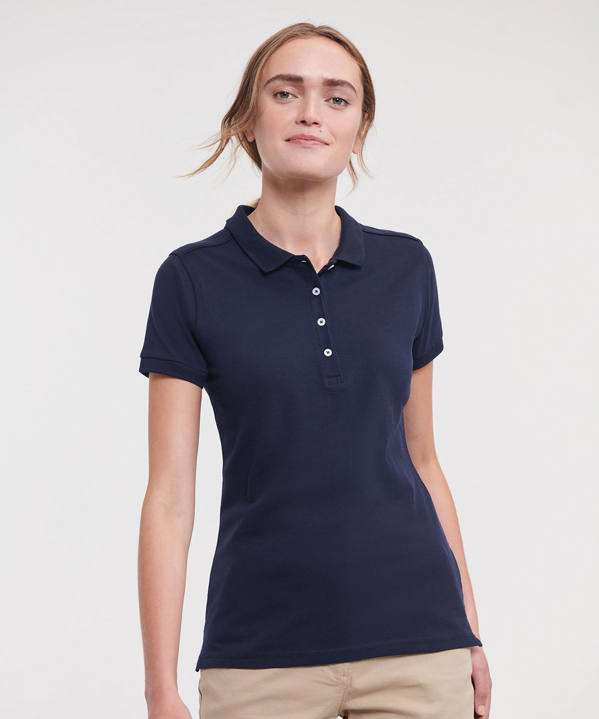 Russell Athletic Women's stretch polo, lifestyle photo