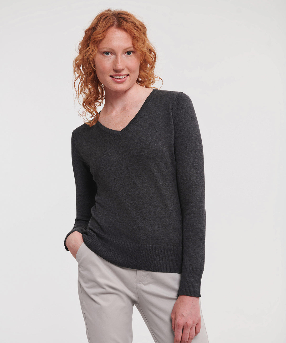 Russell Athletic Collection Women's v-neck knitted sweater, lifestyle photo
