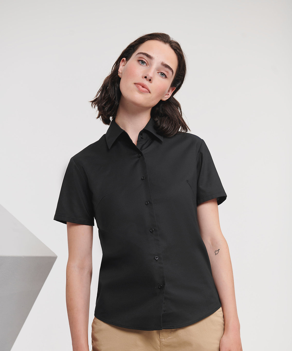 Russell Athletic Collection Women's short sleeve Oxford shirt, lifestyle photo