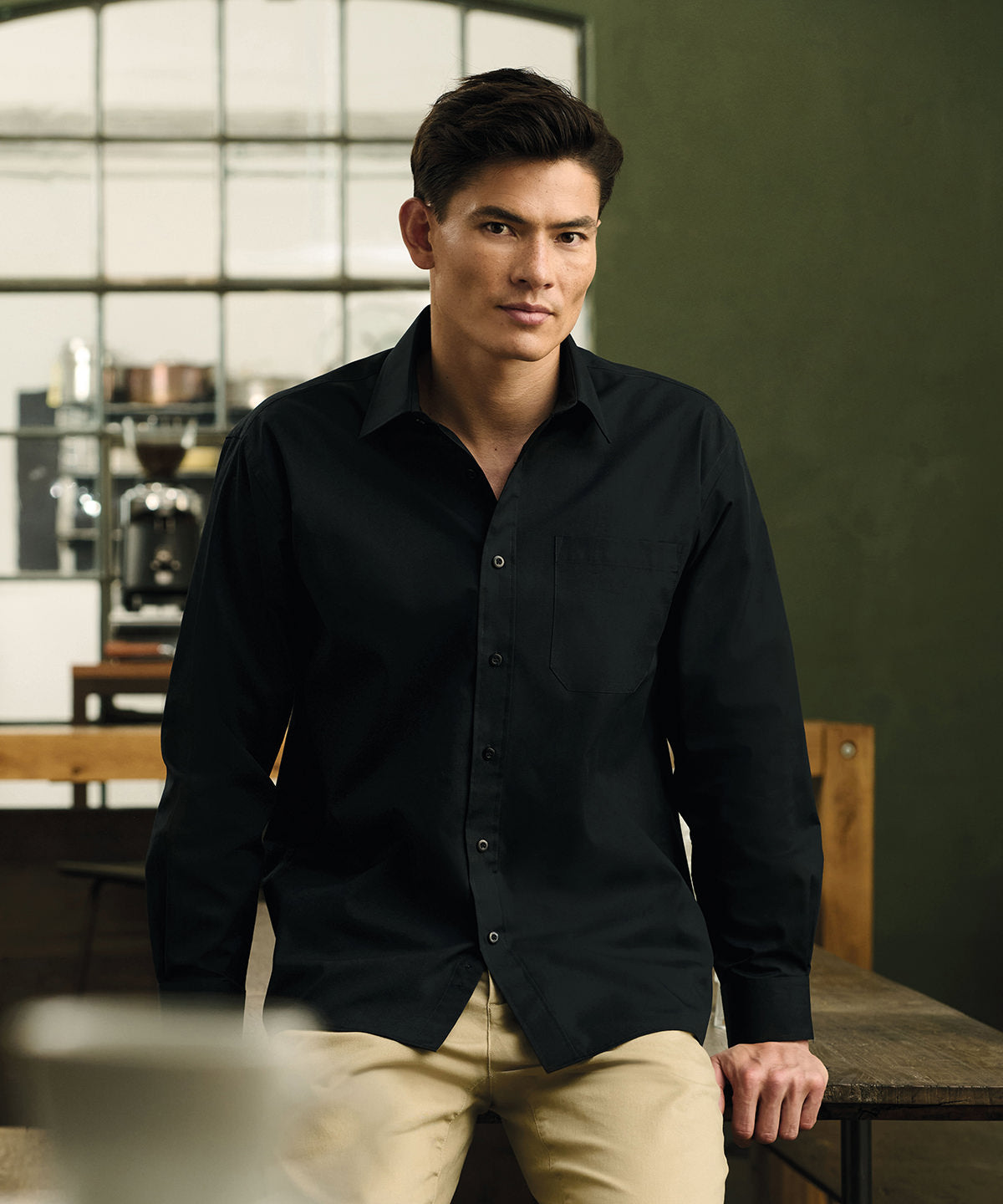 Russell Athletic Collection Long sleeve polycotton easycare poplin shirt, lifestyle photo