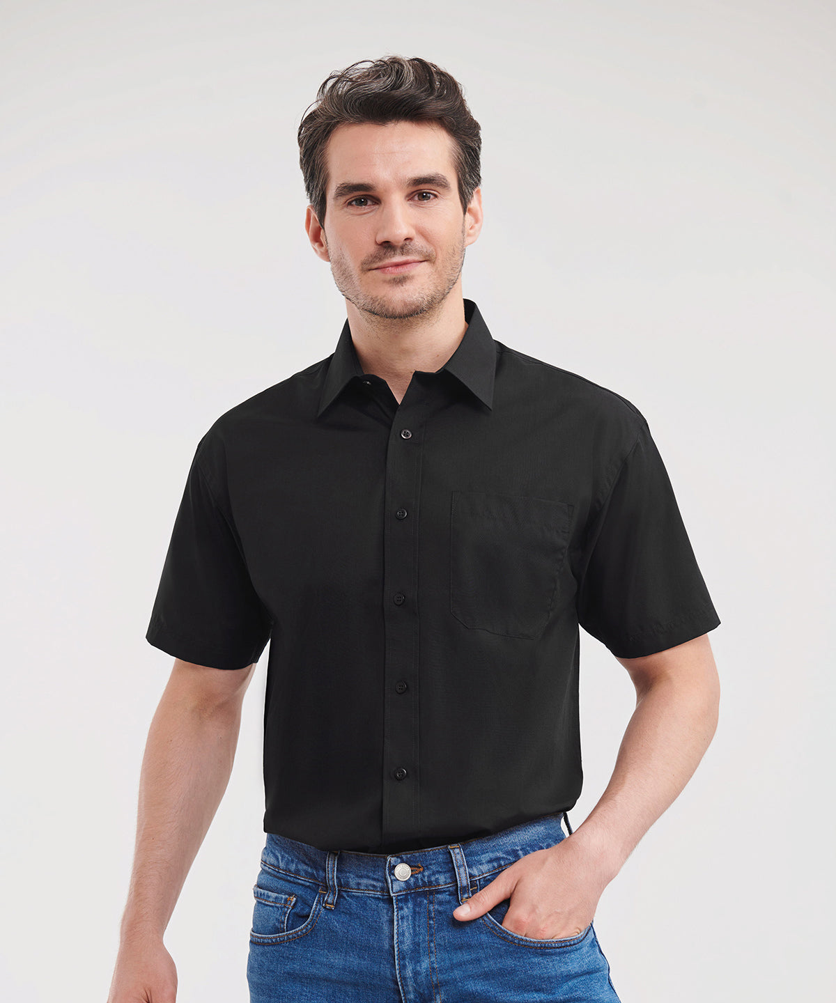 Russell Athletic Collection Short sleeve polycotton easycare poplin shirt, lifestyle photo