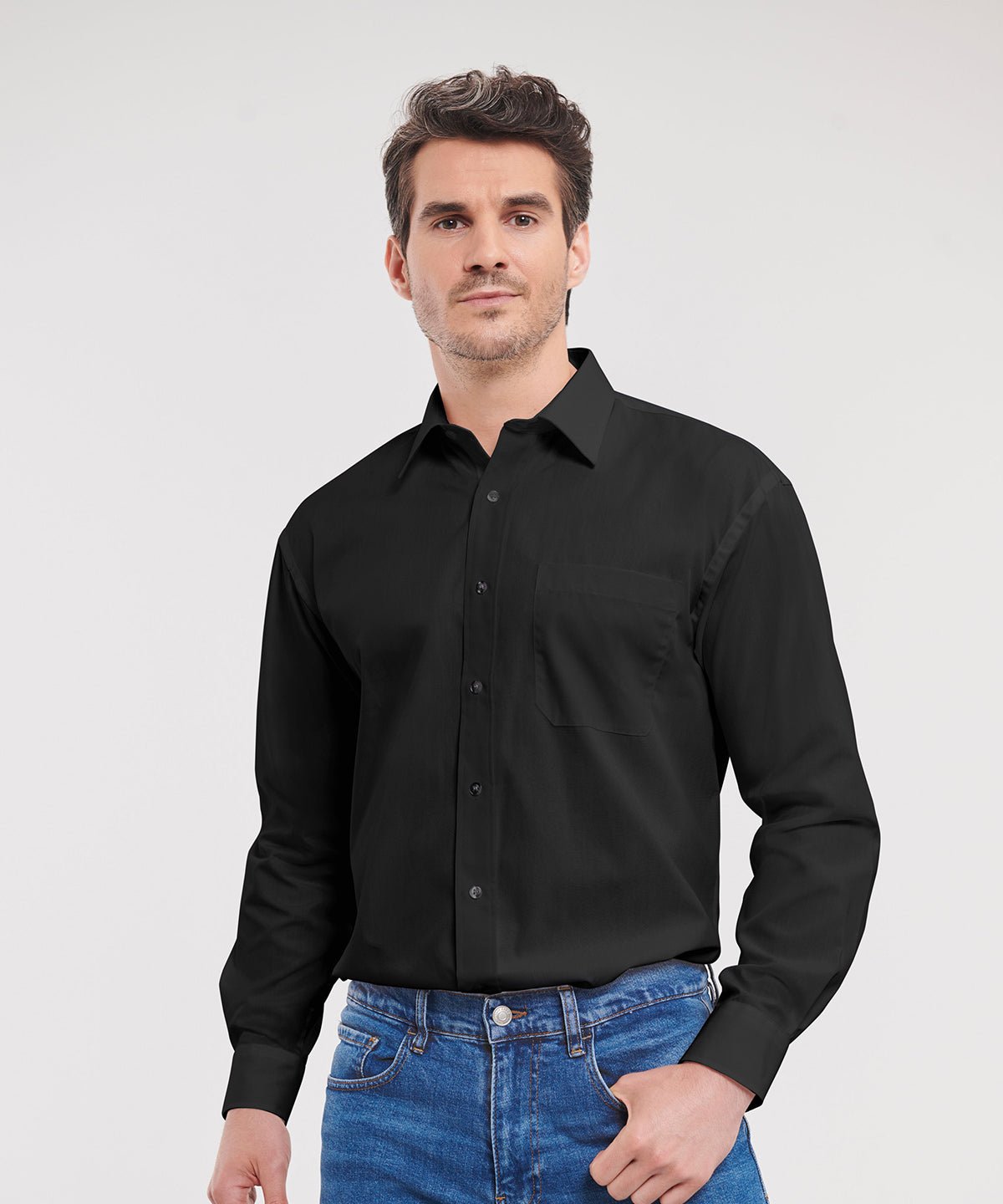 Russell Athletic Collection Long sleeve pure cotton easycare poplin shirt, lifestyle photo
