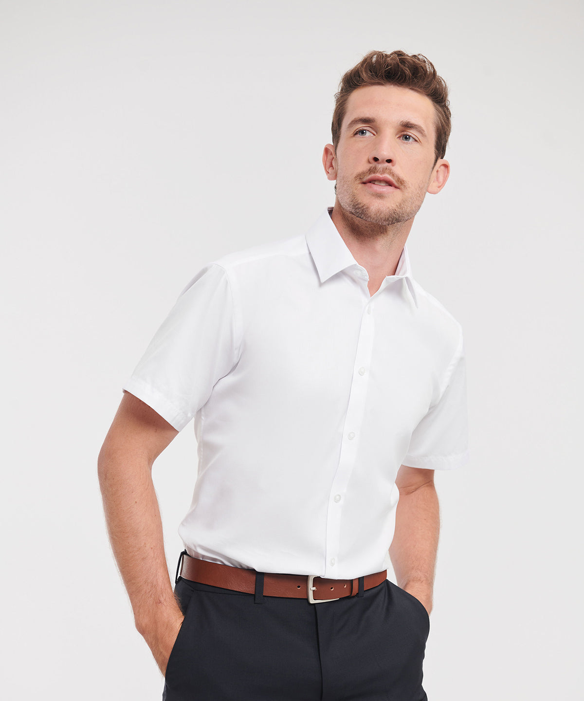 Russell Athletic Collection Short sleeve herringbone shirt, lifestyle photo