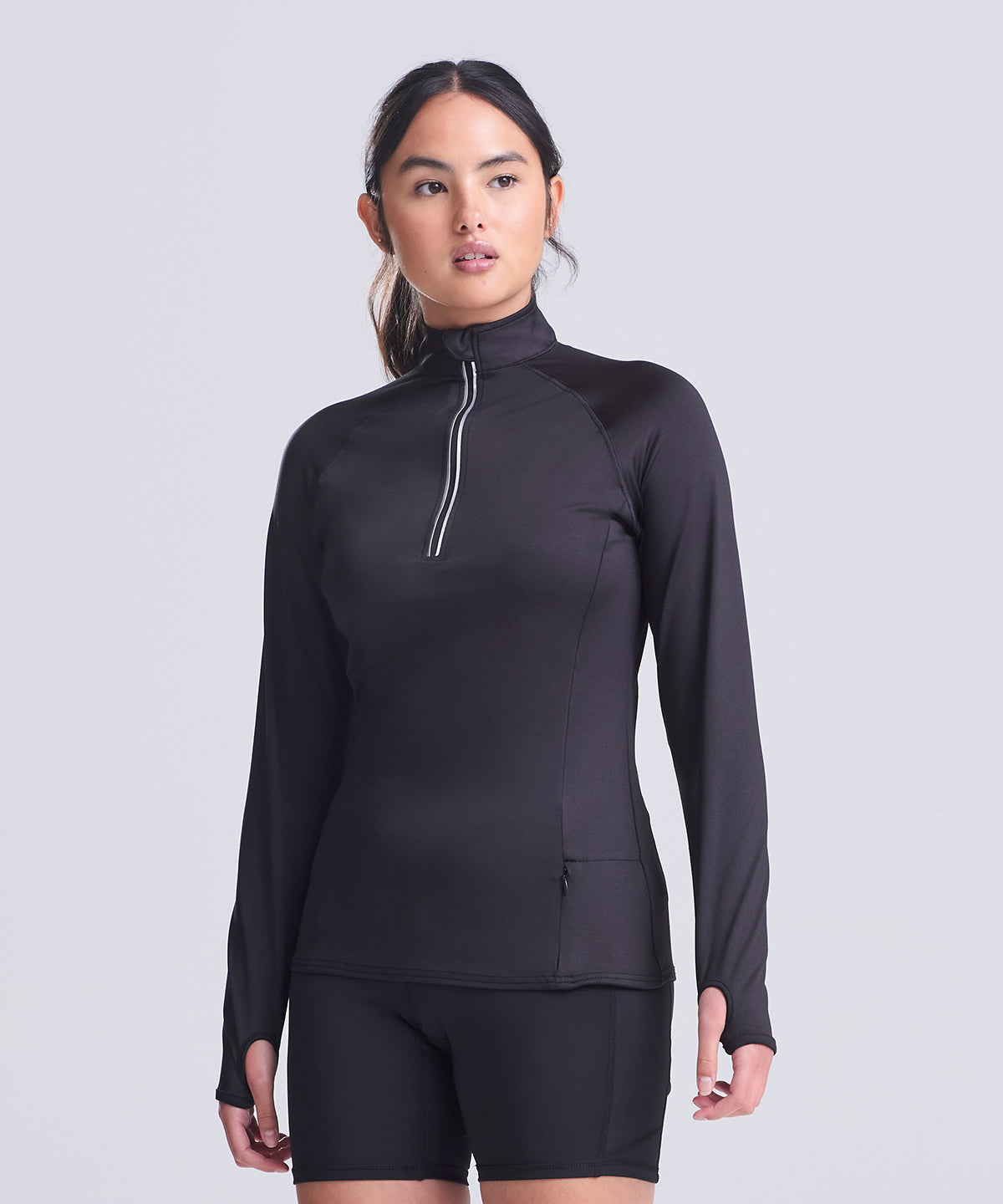 AWDis Just Cool Women's Cool Flex long half-zip top, lifestyle photo