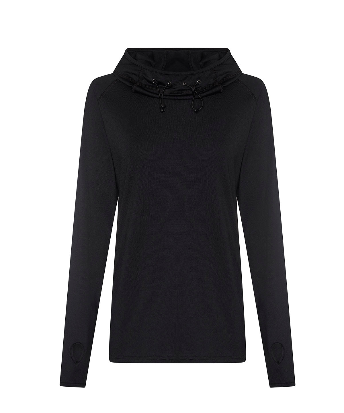 AWDis Just Cool Women's cool cowl neck top in Jet Black, front view