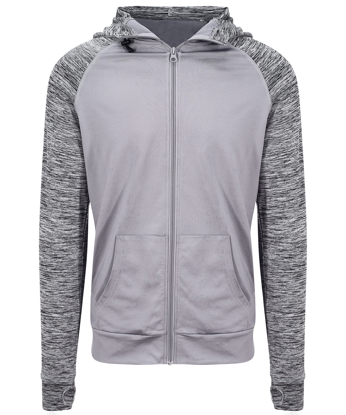 AWDis Just Cool Contrast zoodie in Grey/Grey Melange, front view