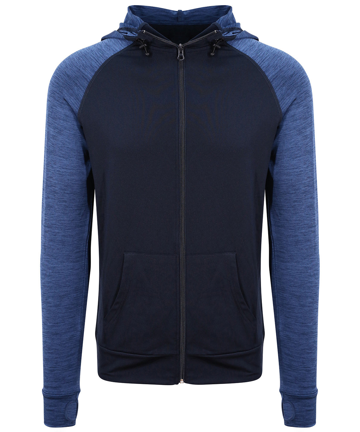 AWDis Just Cool Contrast zoodie in Navy/Navy Melange, front view