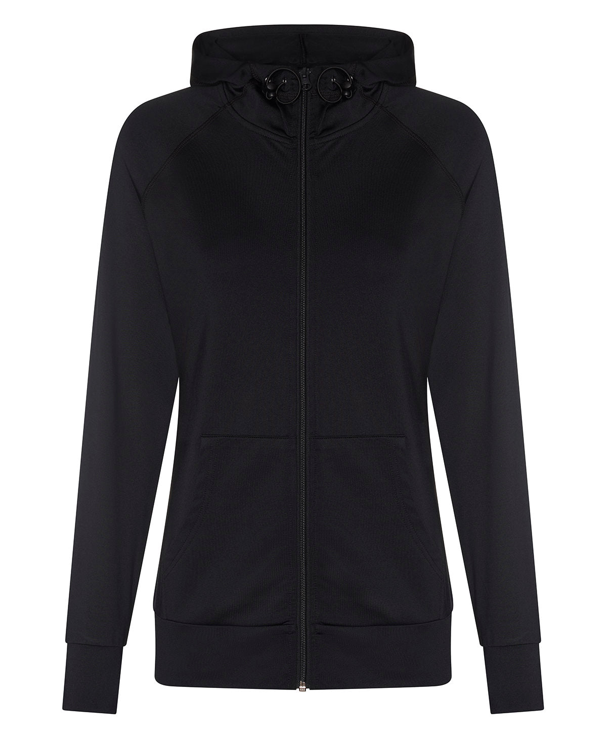 AWDis Just Cool Women's cool contrast zoodie in Jet Black, front view