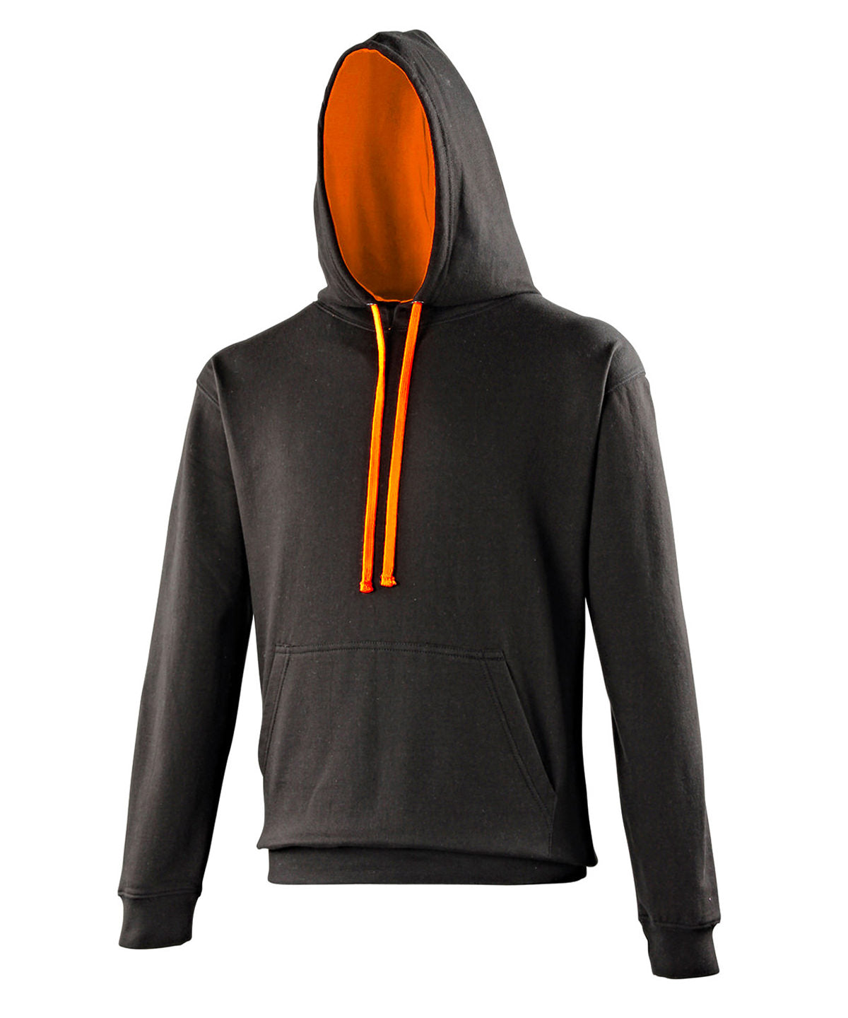 AWDis Just Hoods Varsity hoodie in Jet Black_Orange Crush, front view