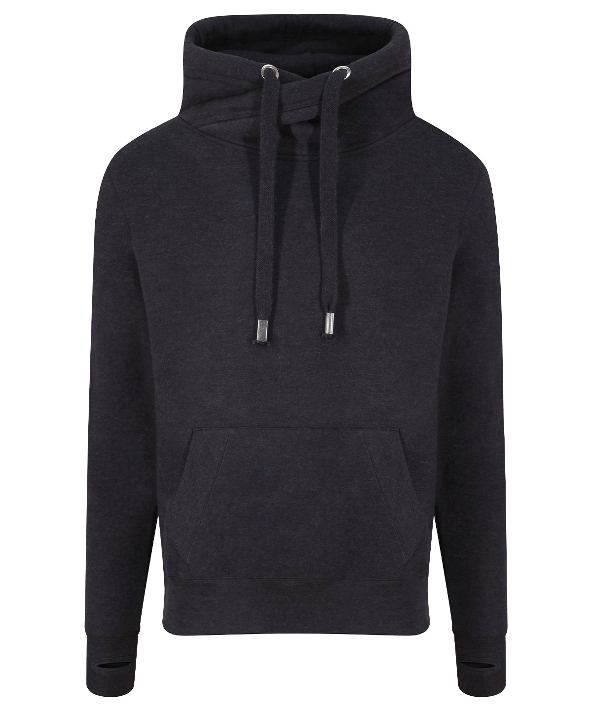AWDis Just Hoods Cross neck hoodie in Black Smoke, front view