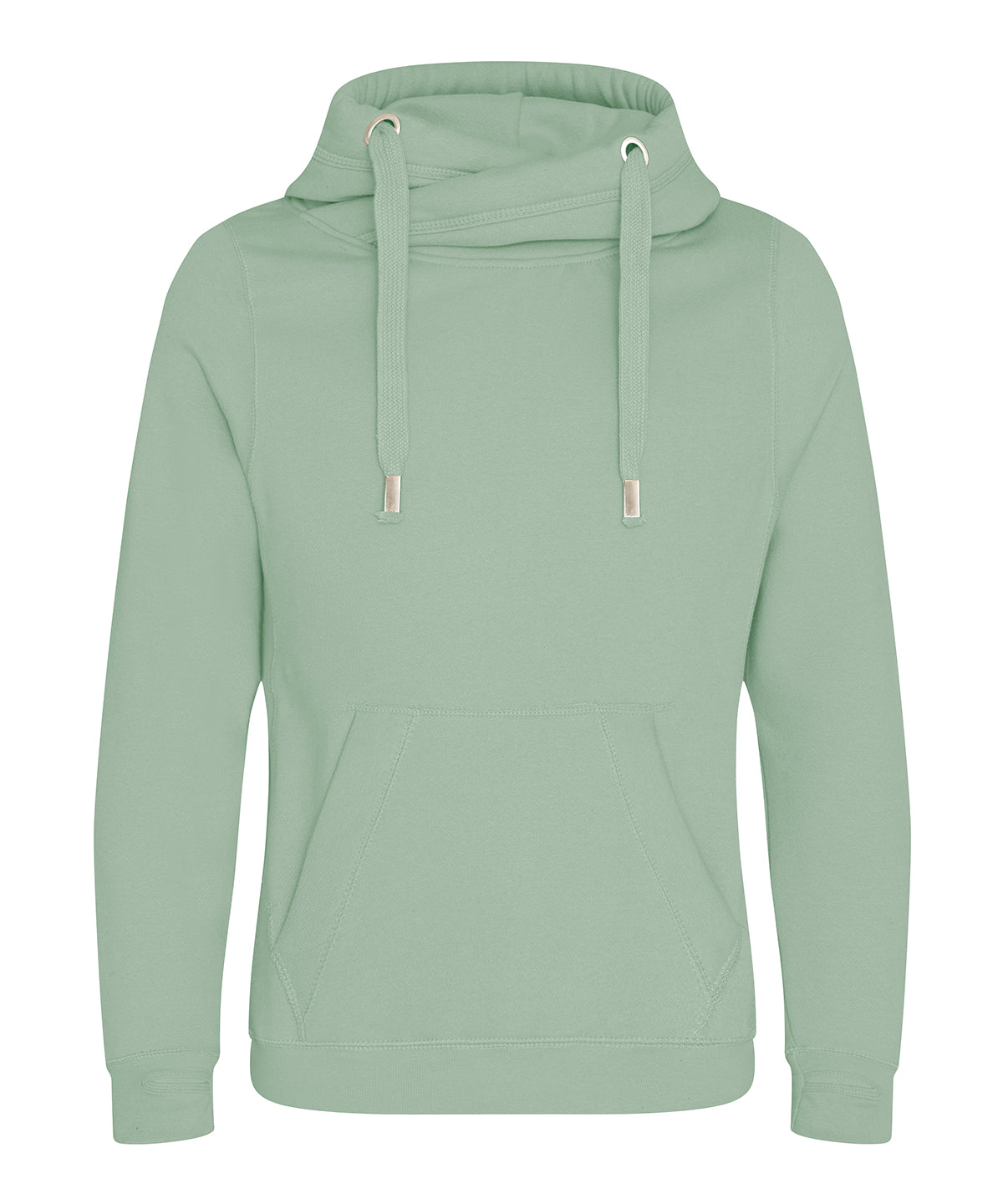 AWDis Just Hoods Cross neck hoodie in Dusty Green, front view