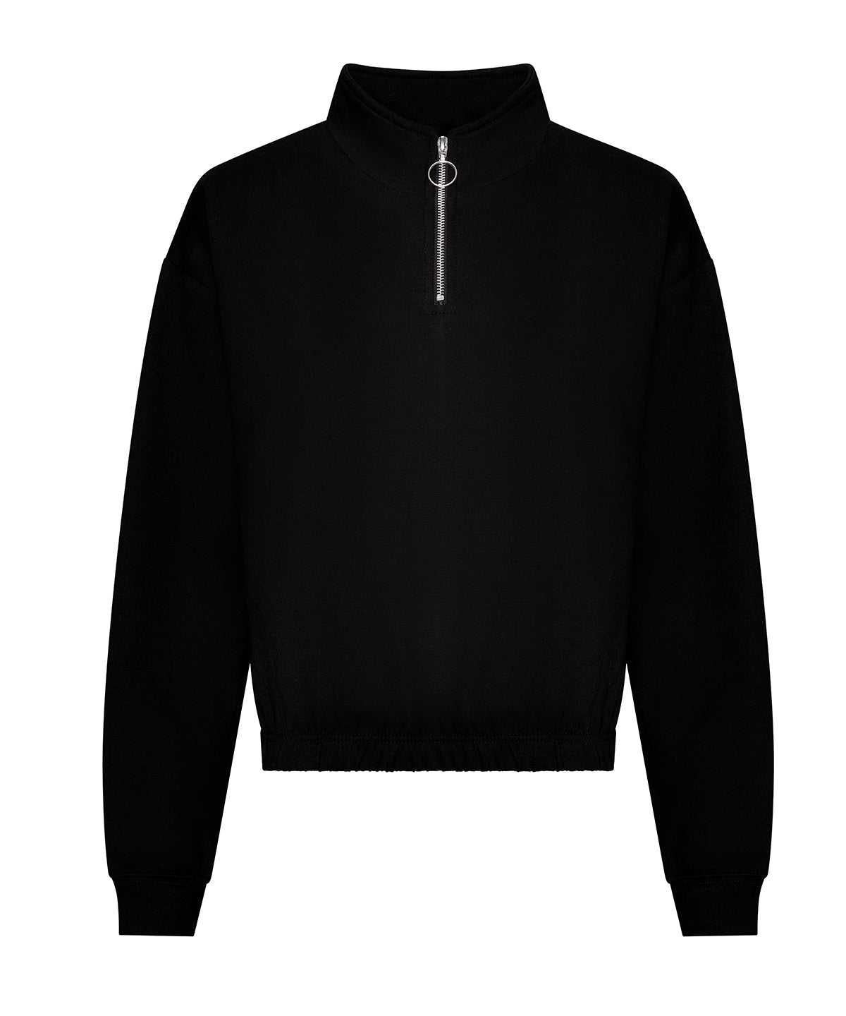 AWDis Just Hoods Women's cropped ¼-zip sweat in Deep Black, front view