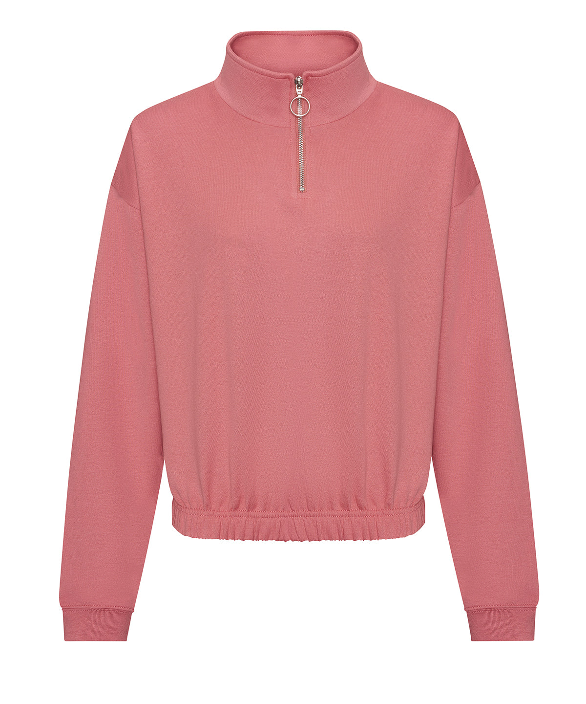 AWDis Just Hoods Women's cropped ¼-zip sweat in Dusty Rose, front view