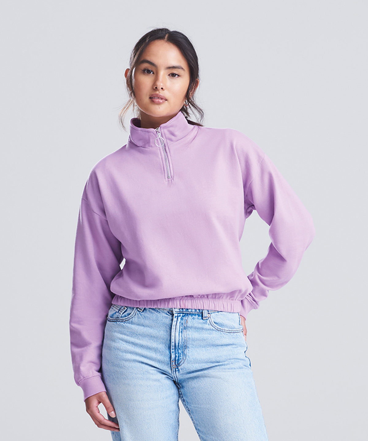 AWDis Just Hoods Women's cropped ¼-zip sweat, lifestyle photo