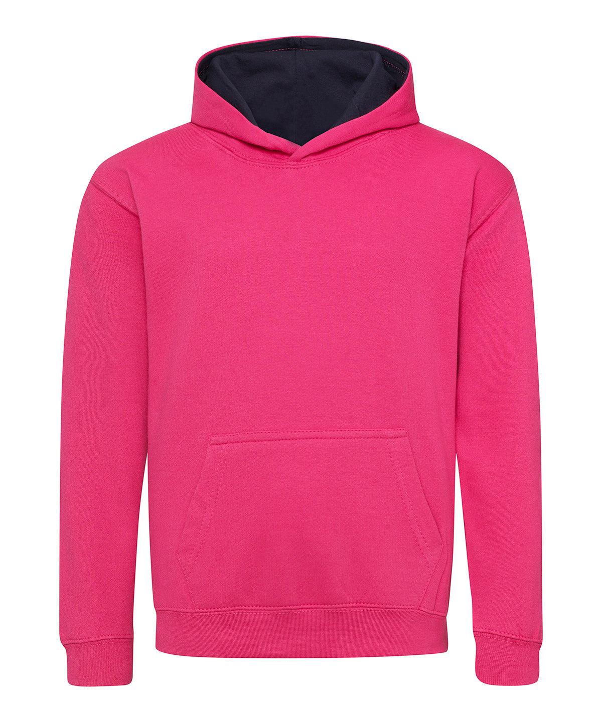 AWDis Just Hoods Kids varsity hoodie in Hot Pink/French Navy, front view