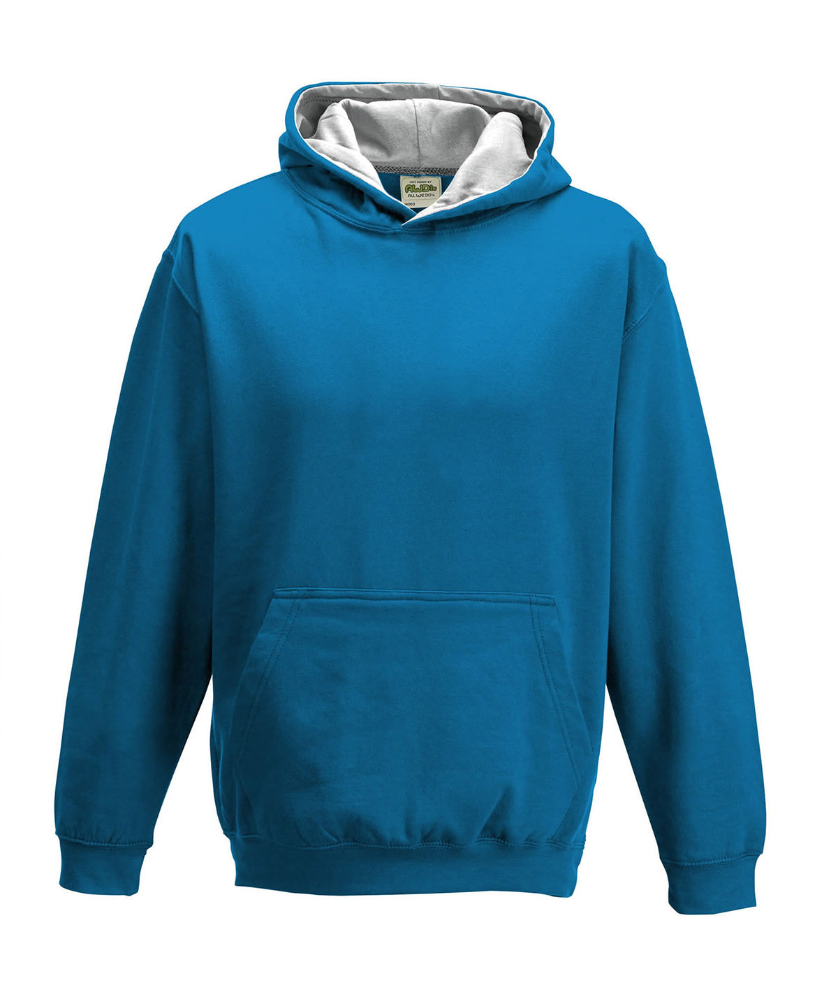 AWDis Just Hoods Kids varsity hoodie in Sapphire Blue_Heather Grey, front view