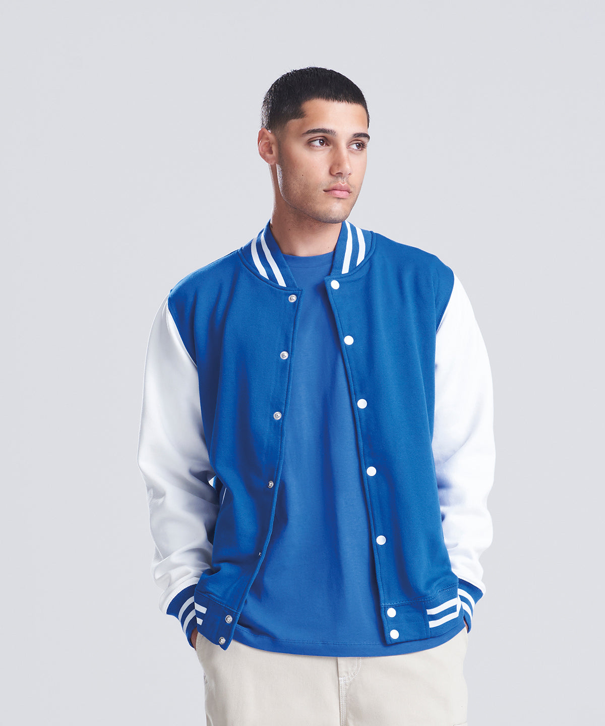 AWDis Just Hoods Varsity jacket, lifestyle photo