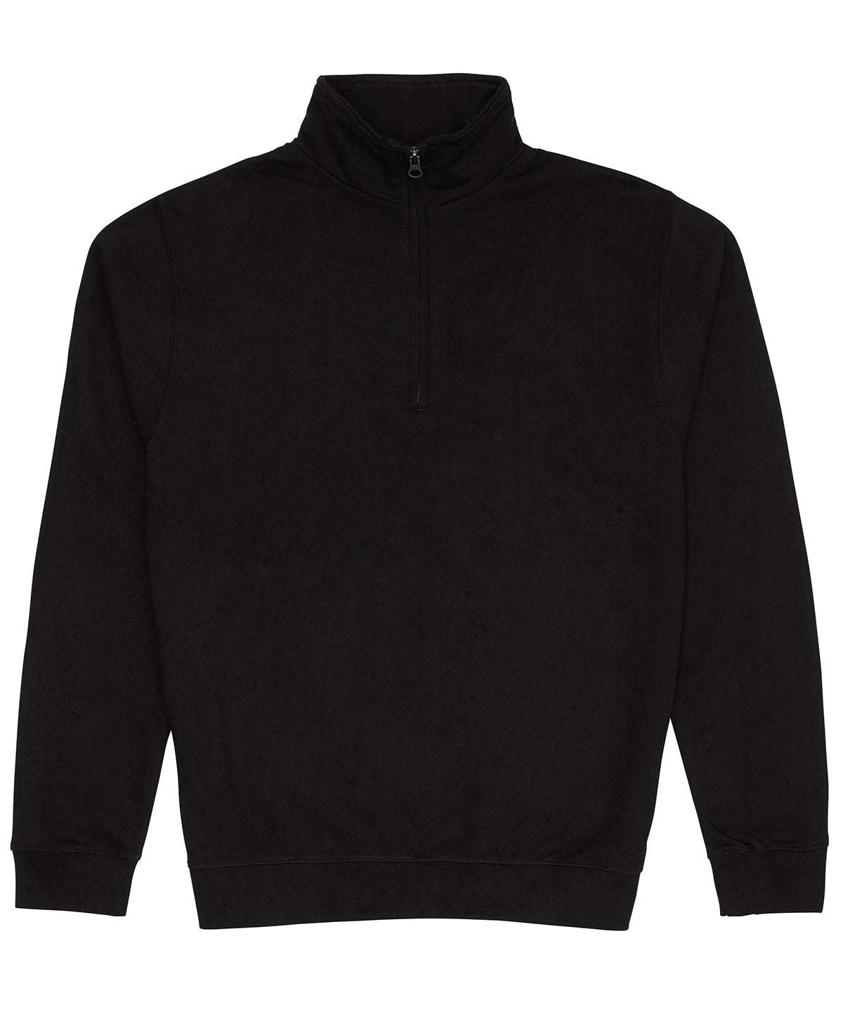 AWDis Just Hoods Sophomore ¼ zip sweatshirt in Deep Black, front view