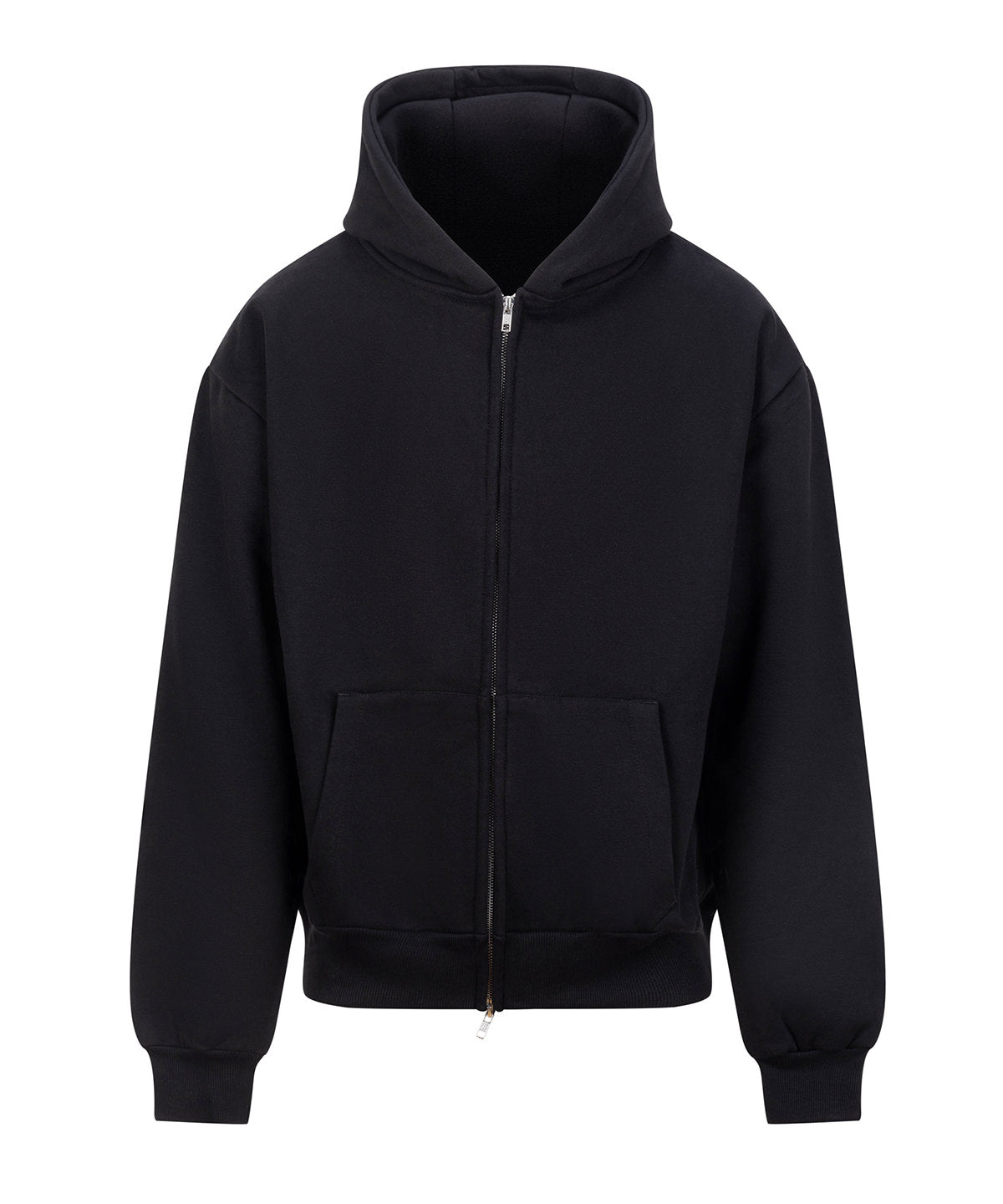 AWDis Just Hoods Signature heavyweight zoodie in Deep Black, front view