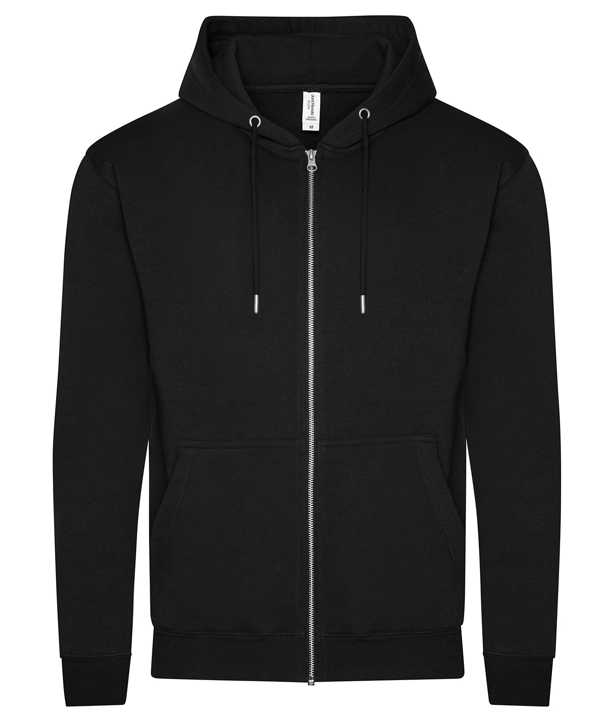 AWDis Just Hoods Organic zoodie in Deep Black, front view