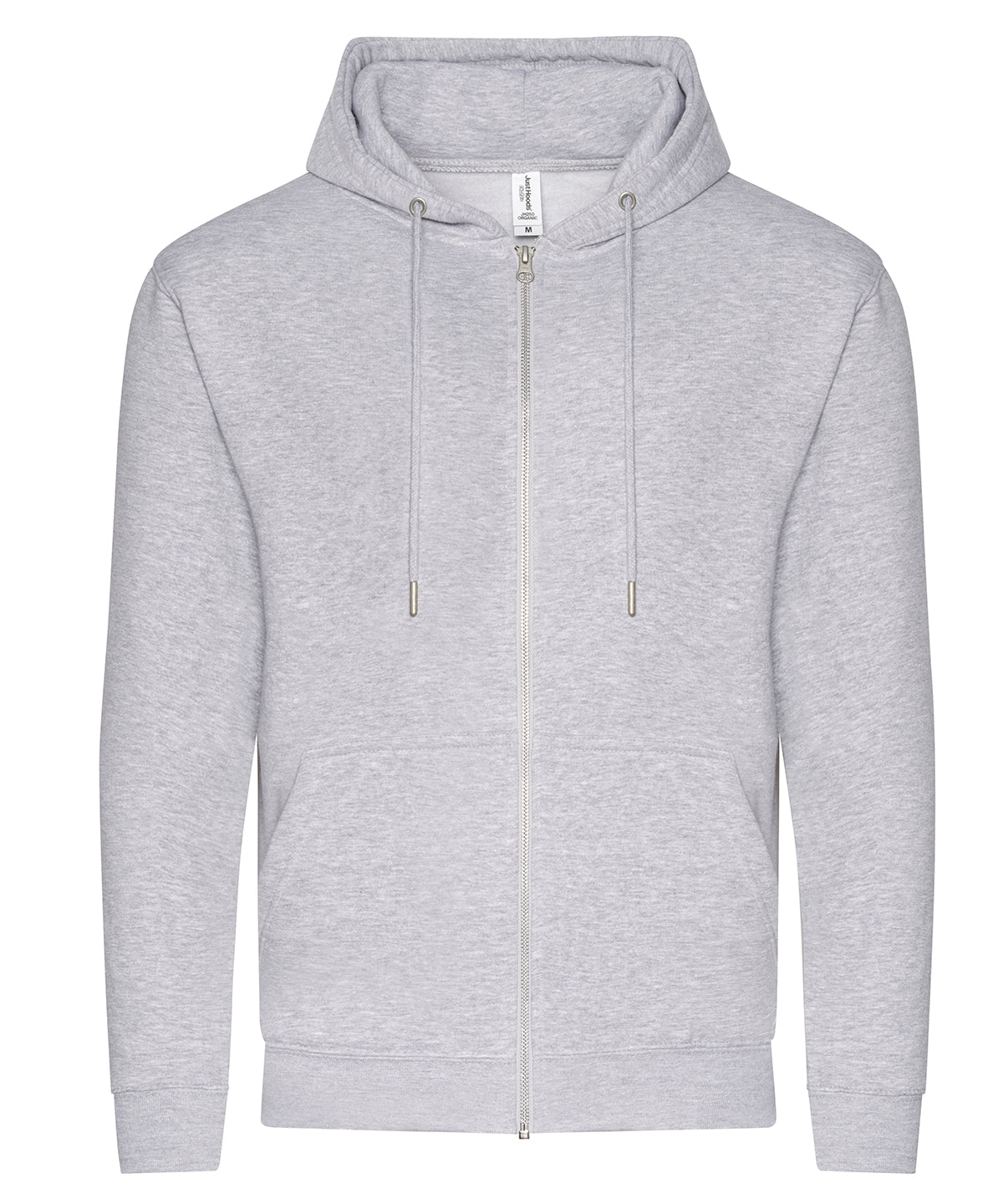 AWDis Just Hoods Organic zoodie in Heather Grey, front view