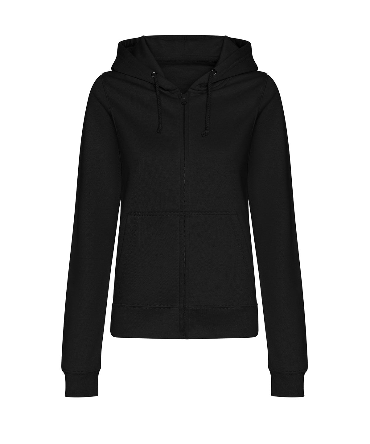 AWDis Just Hoods Women’s college zoodie in Deep Black, front view