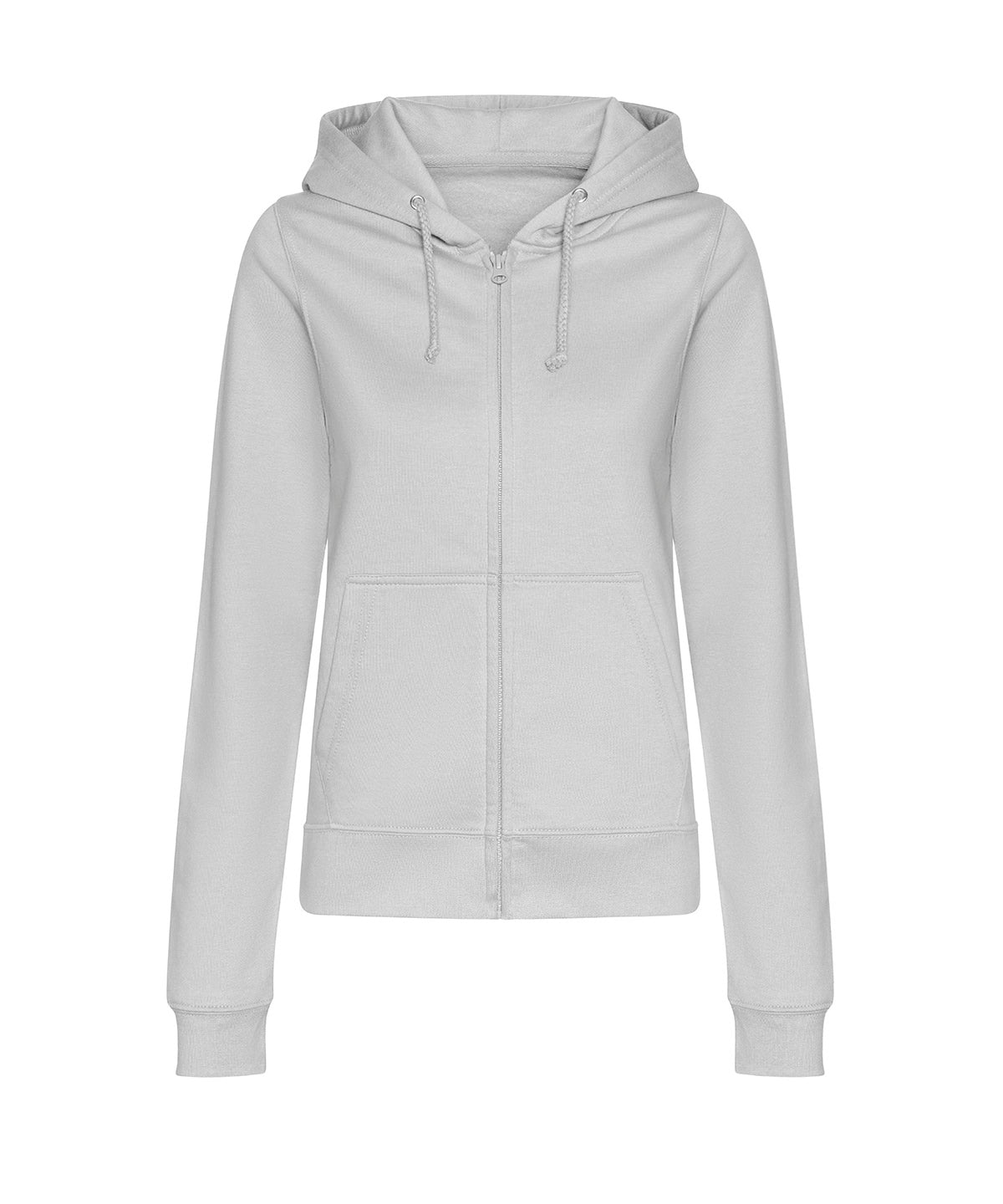 AWDis Just Hoods Women’s college zoodie in Heather Grey, front view