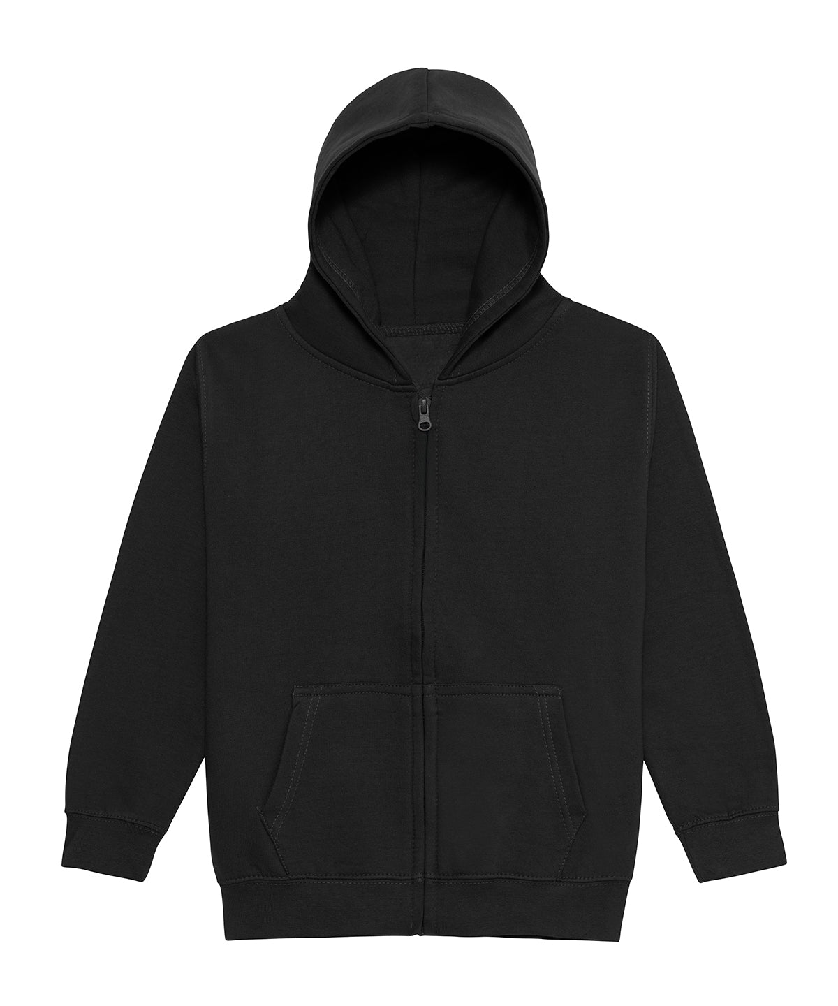 AWDis Just Hoods Kids zoodie in Jet Black, front view