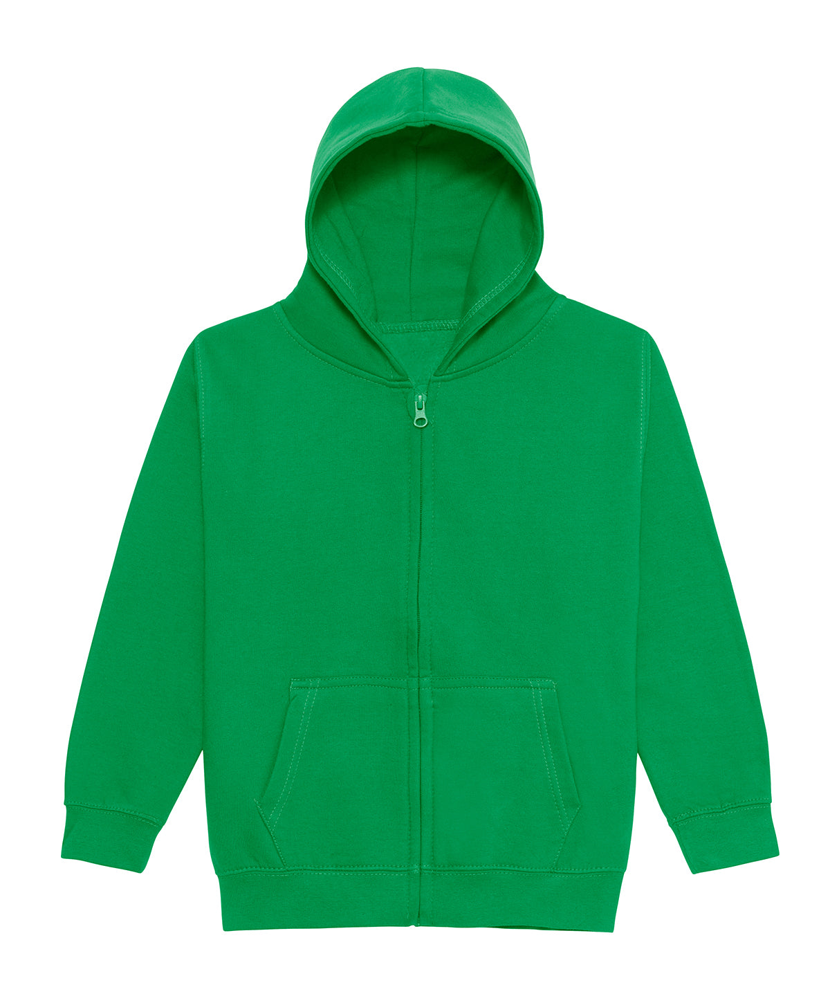 AWDis Just Hoods Kids zoodie in Kelly Green, front view