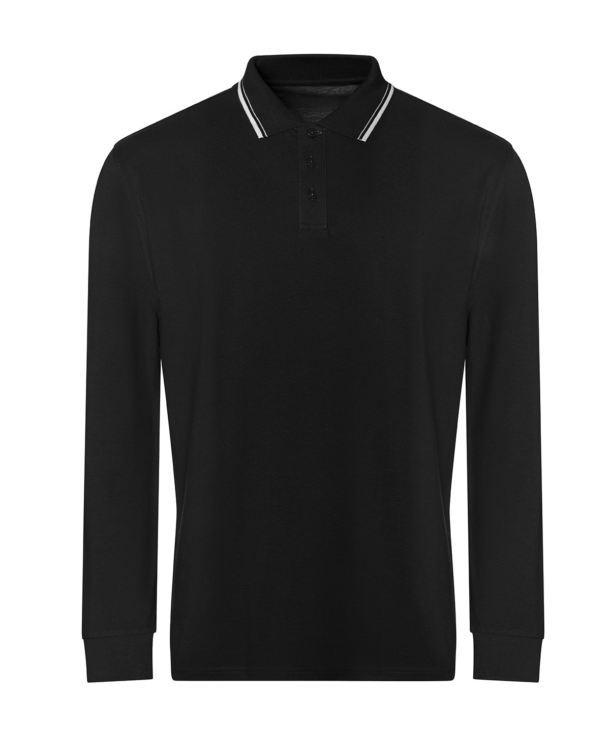 AWDis Just Polo's Long sleeve tipped 100 polo in Deep Black/White, front view