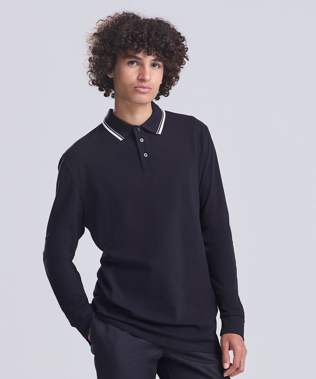 AWDis Just Polo's Long sleeve tipped 100 polo, lifestyle photo