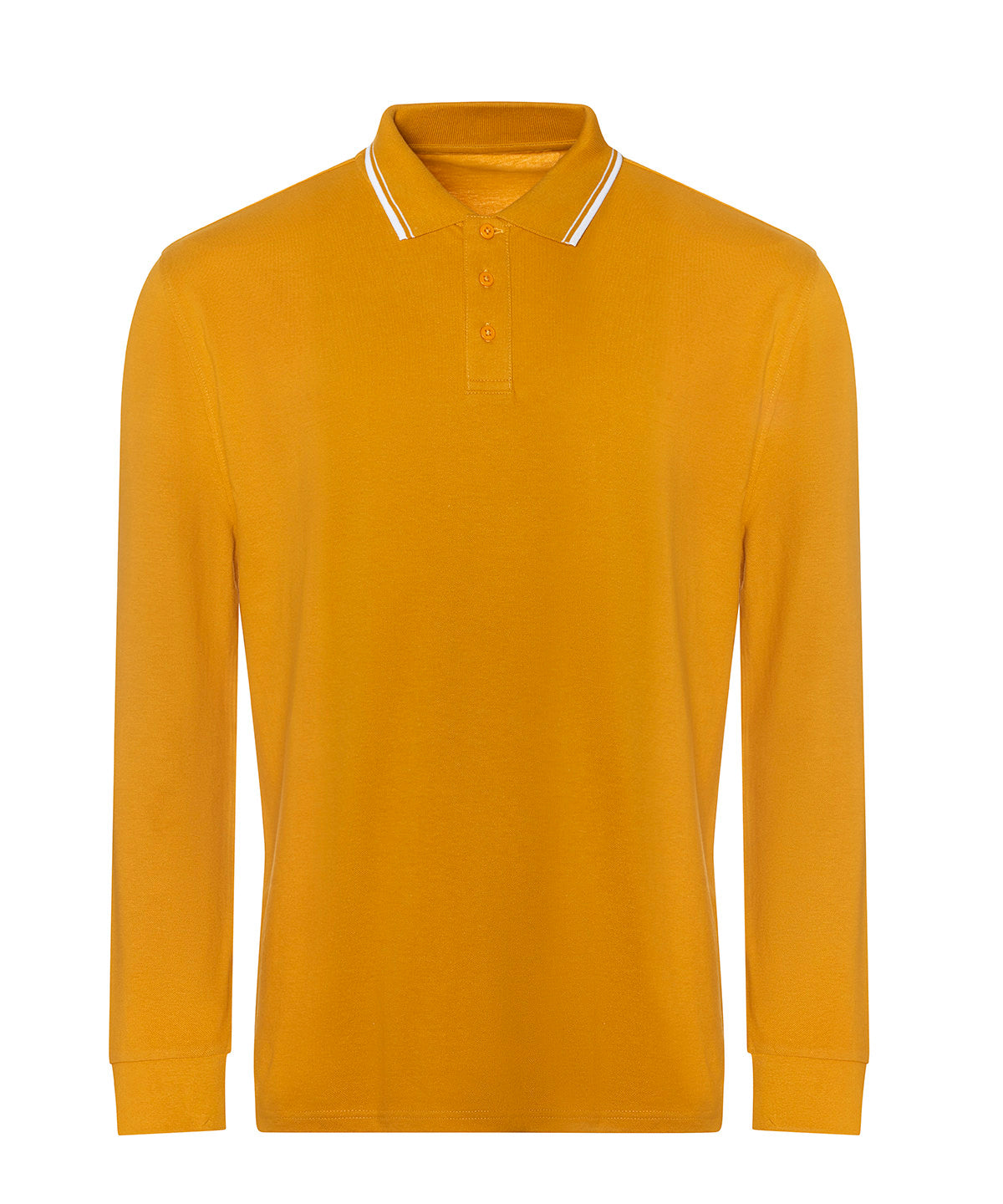 AWDis Just Polo's Long sleeve tipped 100 polo in Mustard/White, front view