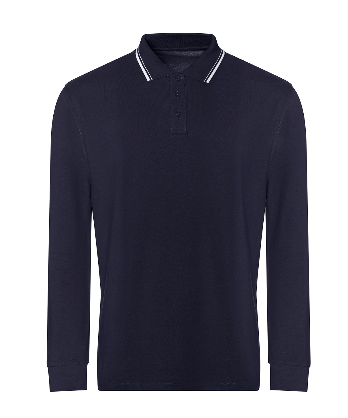 AWDis Just Polo's Long sleeve tipped 100 polo in Oxford Navy/White, front view